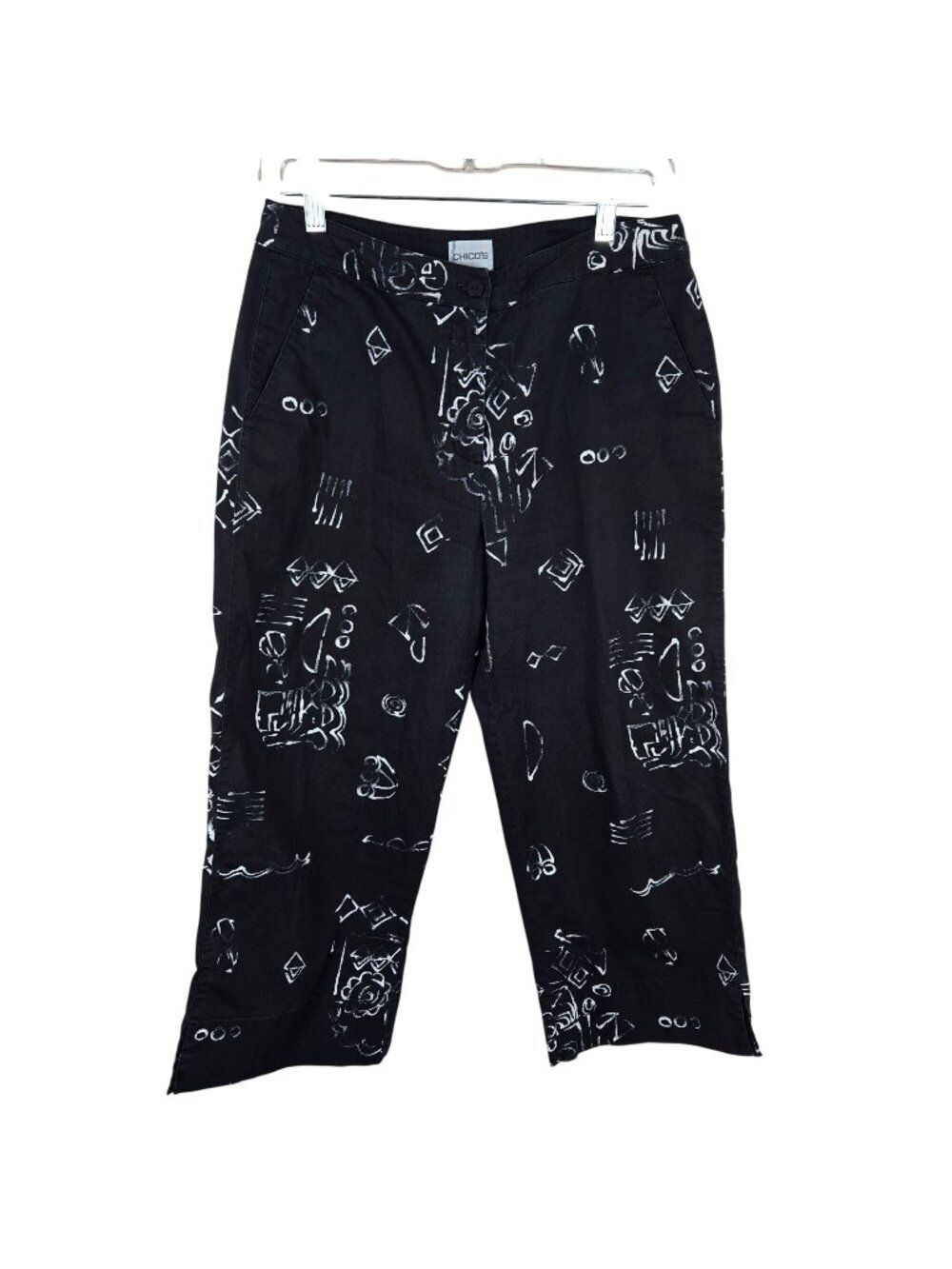 Chicos Black White Abstract Cropped Pants Womens Size 0.5 Size 6